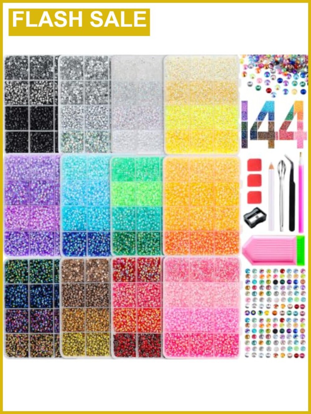 108000Pcs Rhinestone Kit, 12 Colors 3mm Gems